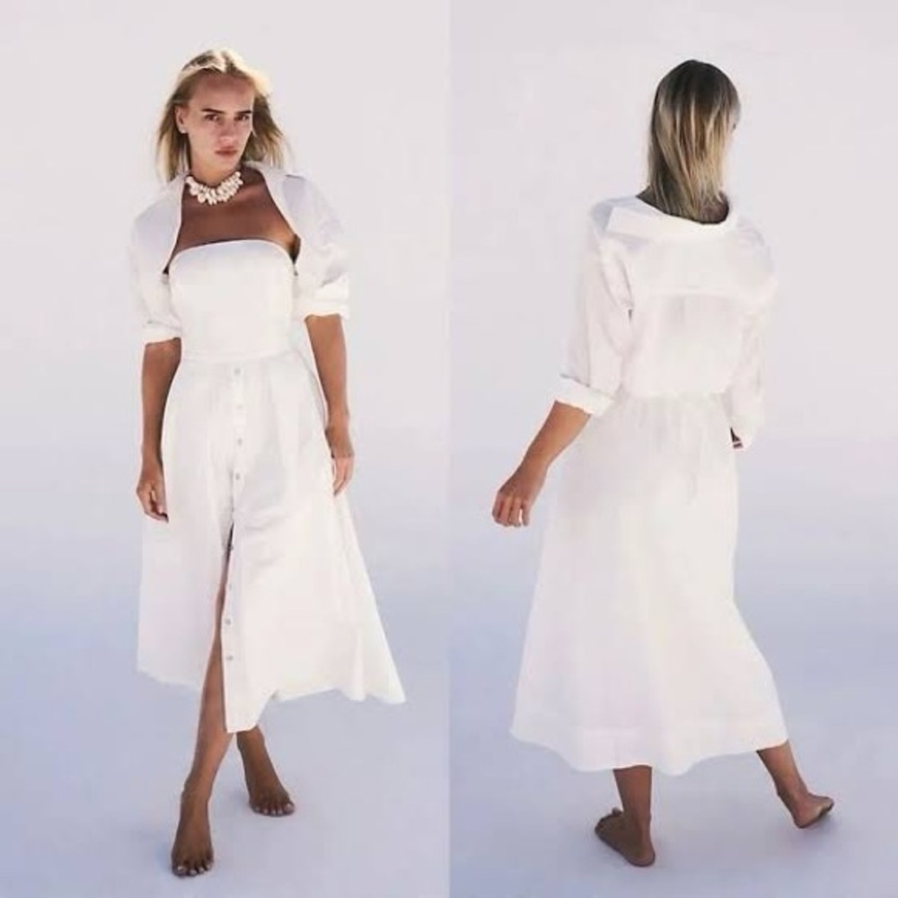 Free People Ivory White Button-Down Midi Dress